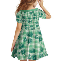 Green Palaka Hawaii Family Matching Off Shoulder Short Dress and Hawaiian Shirt Hawaiian Lehua Blossoms LT05 - Polynesian Pride