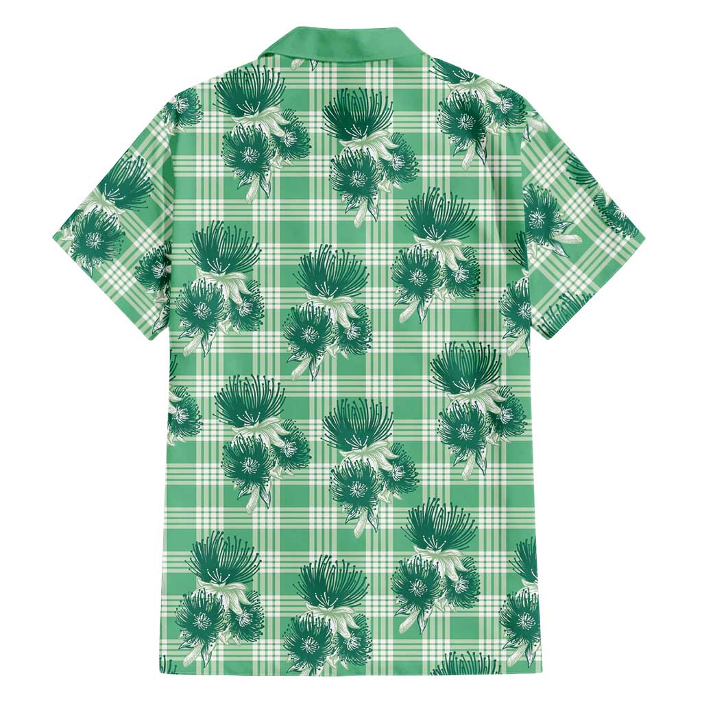 Green Palaka Hawaii Family Matching Off Shoulder Short Dress and Hawaiian Shirt Hawaiian Lehua Blossoms LT05 - Polynesian Pride