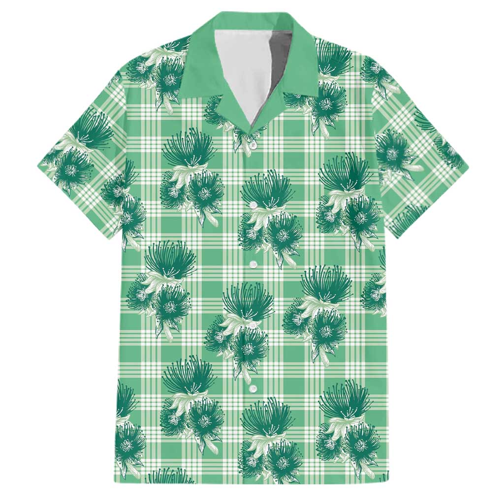 Green Palaka Hawaii Family Matching Puletasi and Hawaiian Shirt Hawaiian Lehua Blossoms LT05 Dad's Shirt - Short Sleeve Green - Polynesian Pride