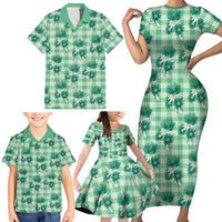 Green Palaka Hawaii Family Matching Short Sleeve Bodycon Dress and Hawaiian Shirt Hawaiian Lehua Blossoms LT05 - Polynesian Pride