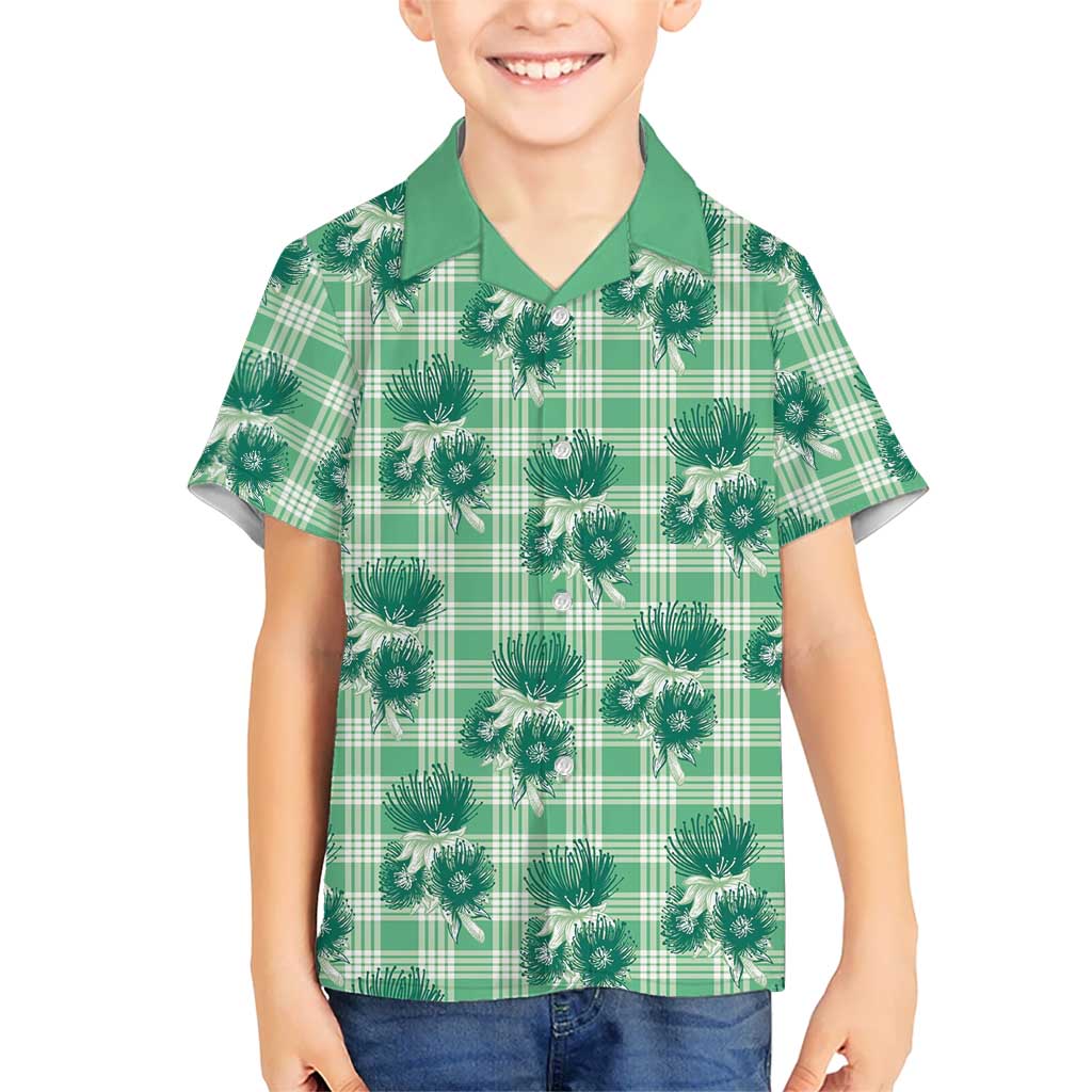 Green Palaka Hawaii Family Matching Summer Maxi Dress and Hawaiian Shirt Hawaiian Lehua Blossoms LT05 Son's Shirt Green - Polynesian Pride