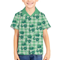 Green Palaka Hawaii Family Matching Summer Maxi Dress and Hawaiian Shirt Hawaiian Lehua Blossoms LT05 Son's Shirt Green - Polynesian Pride