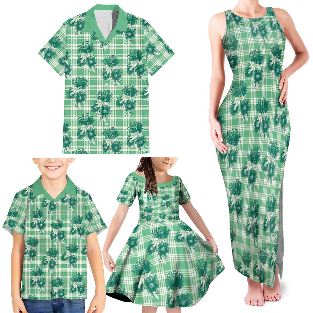 Green Palaka Hawaii Family Matching Tank Maxi Dress and Hawaiian Shirt Hawaiian Lehua Blossoms LT05 - Polynesian Pride