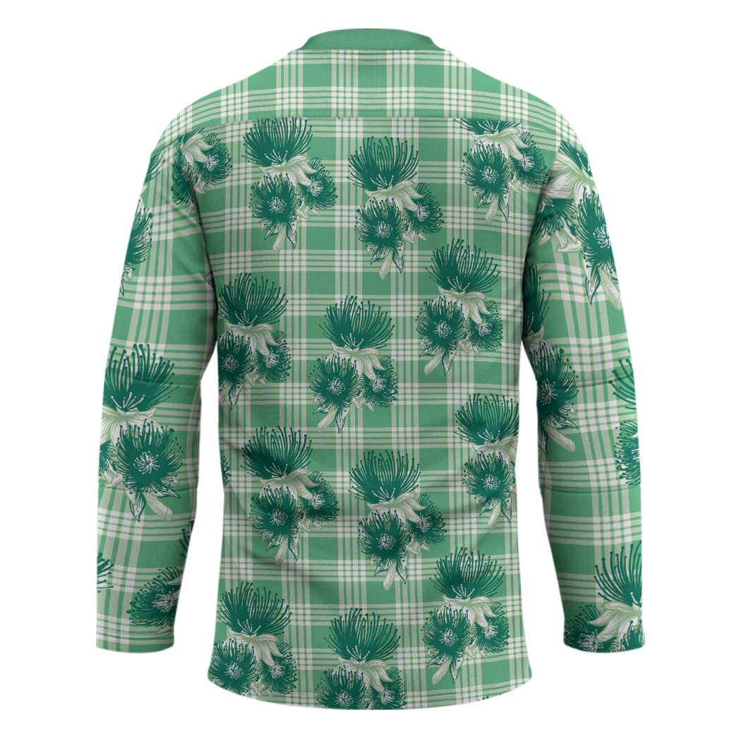 Green Palaka Hawaii Hockey Jersey Hawaiian Lehua Blossoms