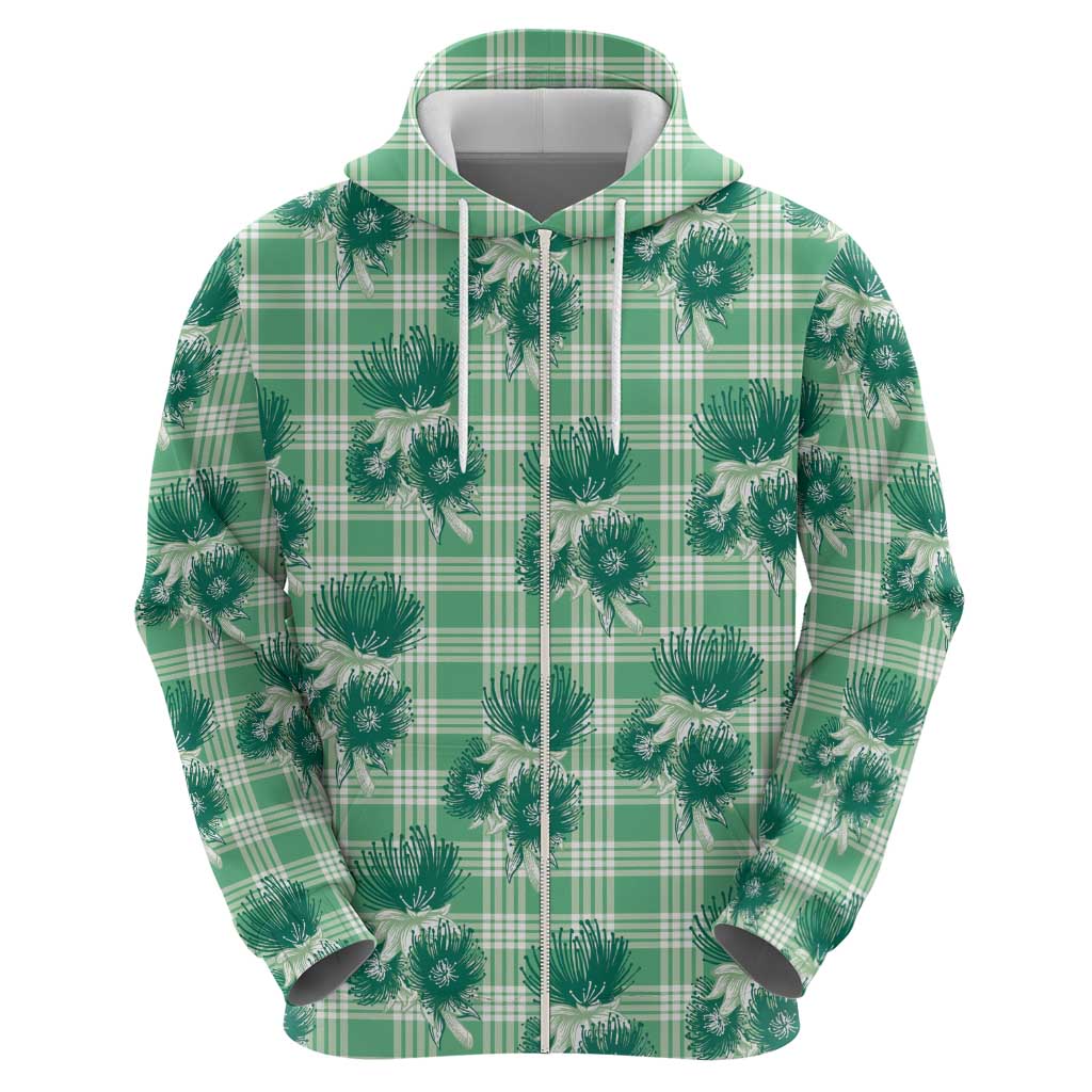 Green Palaka Hawaii Hoodie Hawaiian Lehua Blossoms