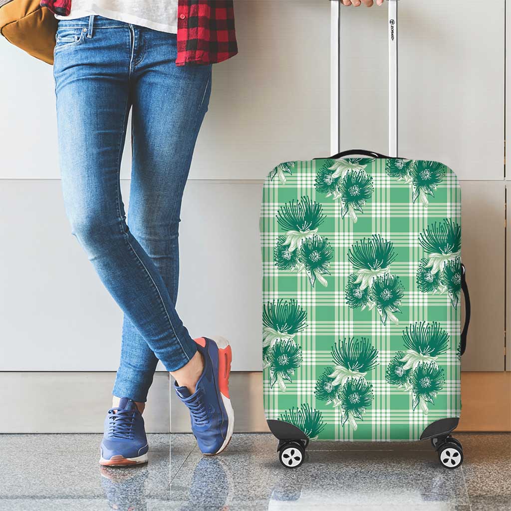 Green Palaka Hawaii Luggage Cover Hawaiian Lehua Blossoms
