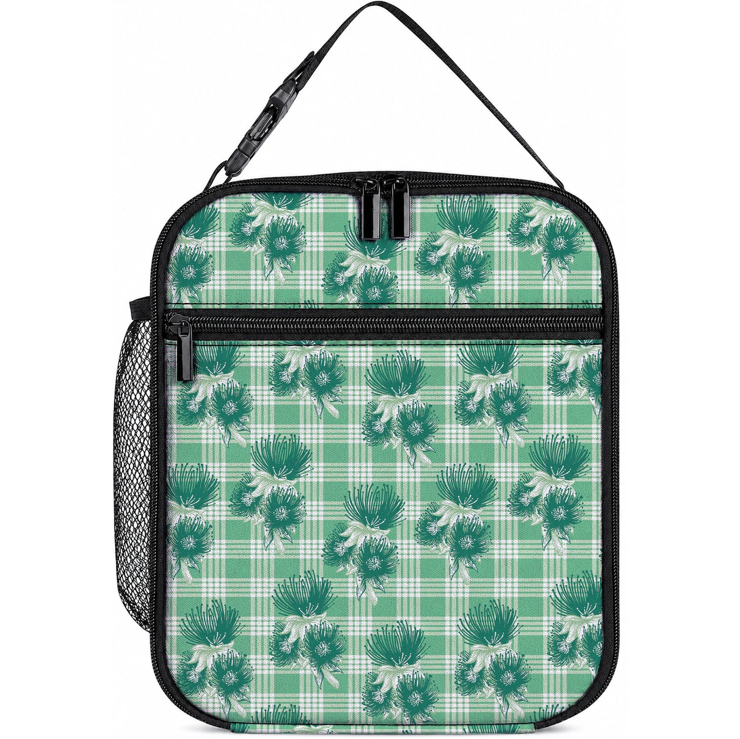 Green Palaka Hawaii Lunch Bag Hawaiian Lehua Blossoms LT05 10.2 × 8.3 × 4.3 inch Green - Polynesian Pride