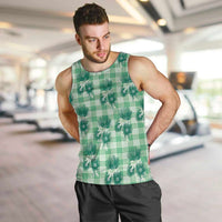 Green Palaka Hawaii Men Tank Top Hawaiian Lehua Blossoms