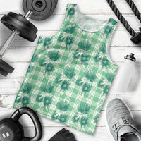 Green Palaka Hawaii Men Tank Top Hawaiian Lehua Blossoms