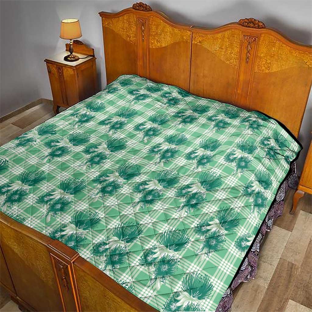 Green Palaka Hawaii Quilt Hawaiian Lehua Blossoms