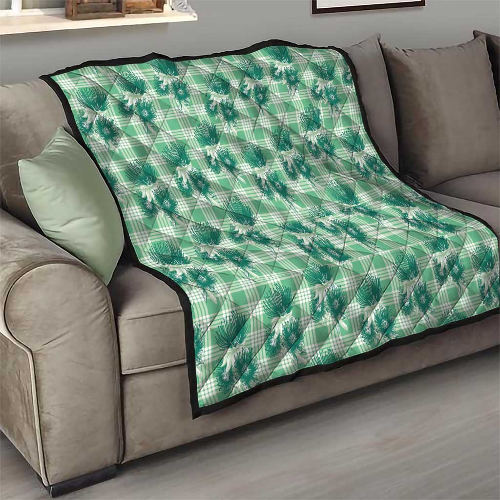 Green Palaka Hawaii Quilt Hawaiian Lehua Blossoms
