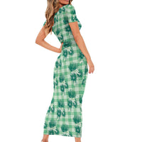 Green Palaka Hawaii Short Sleeve Bodycon Dress Hawaiian Lehua Blossoms