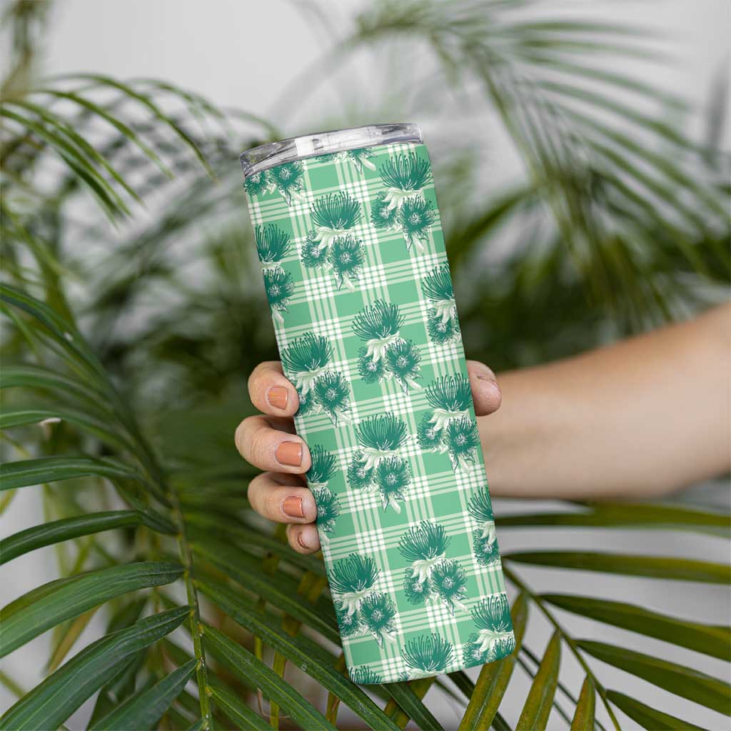Green Palaka Hawaii Skinny Tumbler Hawaiian Lehua Blossoms