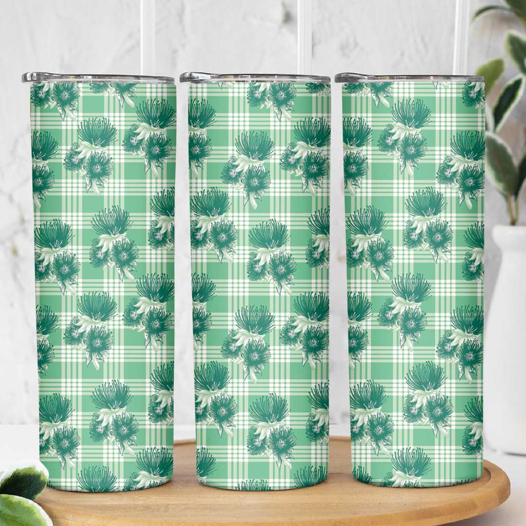 Green Palaka Hawaii Skinny Tumbler Hawaiian Lehua Blossoms