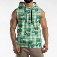 Green Palaka Hawaii Sleeveless Hoodie Hawaiian Lehua Blossoms