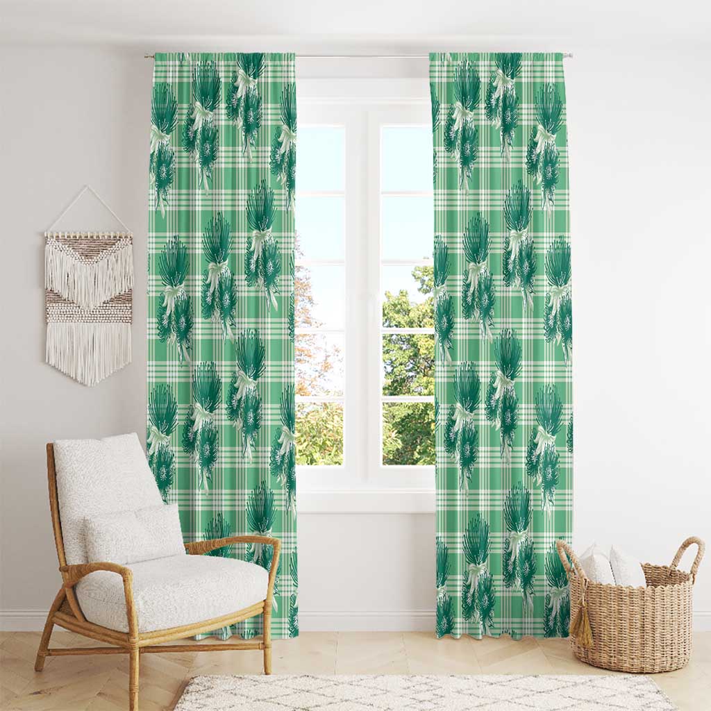 Green Palaka Hawaii Window Curtain Hawaiian Lehua Blossoms