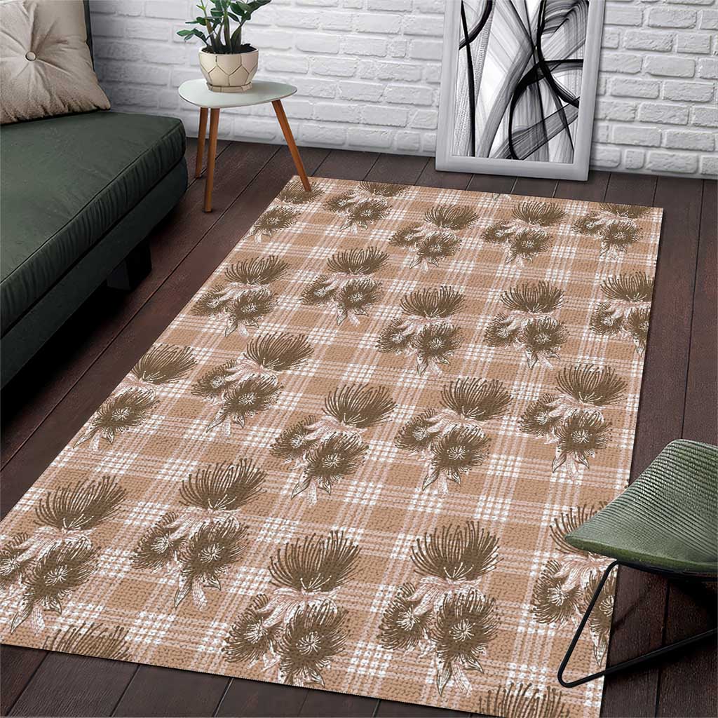 Brown Palaka Hawaii Area Rug Hawaiian Lehua Blossoms