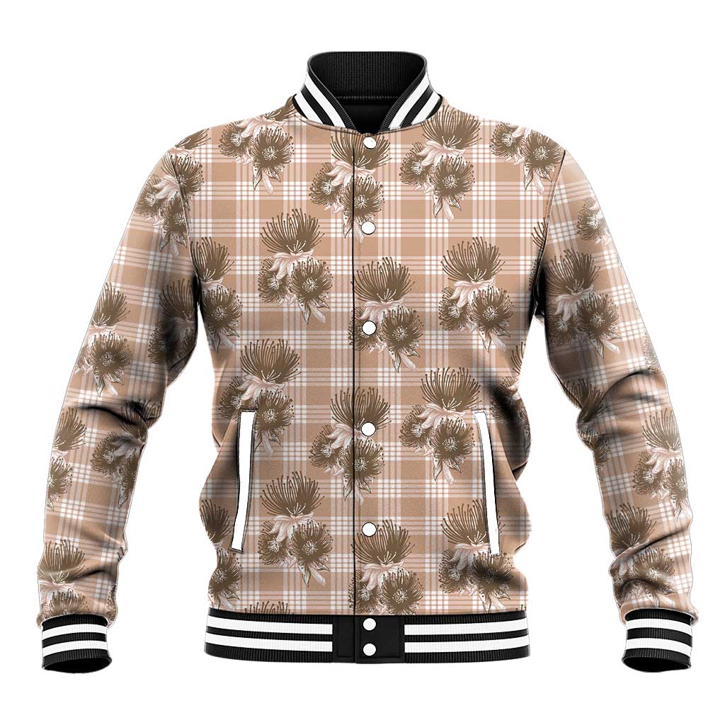 Brown Palaka Hawaii Baseball Jacket Hawaiian Lehua Blossoms