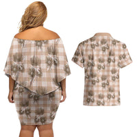 Brown Palaka Hawaii Couples Matching Off Shoulder Short Dress and Hawaiian Shirt Hawaiian Lehua Blossoms LT05 - Polynesian Pride