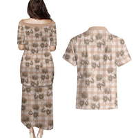 Brown Palaka Hawaii Couples Matching Puletasi and Hawaiian Shirt Hawaiian Lehua Blossoms