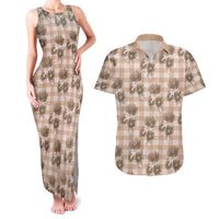 Brown Palaka Hawaii Couples Matching Tank Maxi Dress and Hawaiian Shirt Hawaiian Lehua Blossoms