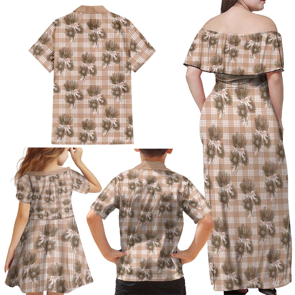 Brown Palaka Hawaii Family Matching Off Shoulder Maxi Dress and Hawaiian Shirt Hawaiian Lehua Blossoms LT05 - Polynesian Pride