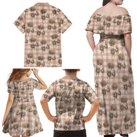 Brown Palaka Hawaii Family Matching Off Shoulder Maxi Dress and Hawaiian Shirt Hawaiian Lehua Blossoms LT05 - Polynesian Pride