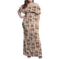 Brown Palaka Hawaii Family Matching Off Shoulder Maxi Dress and Hawaiian Shirt Hawaiian Lehua Blossoms LT05 Mom's Dress Brown - Polynesian Pride