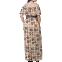 Brown Palaka Hawaii Family Matching Off Shoulder Maxi Dress and Hawaiian Shirt Hawaiian Lehua Blossoms LT05 - Polynesian Pride