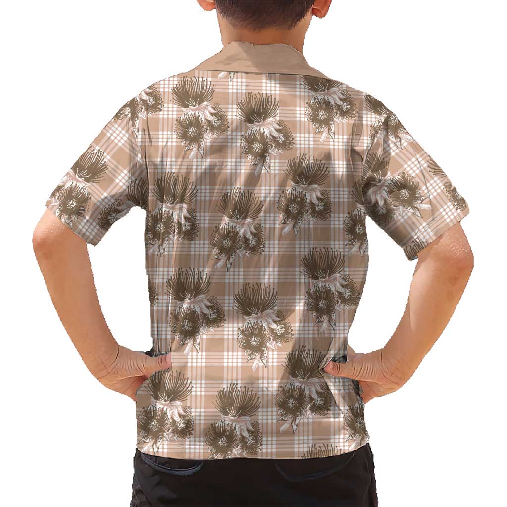 Brown Palaka Hawaii Family Matching Off Shoulder Short Dress and Hawaiian Shirt Hawaiian Lehua Blossoms LT05 - Polynesian Pride