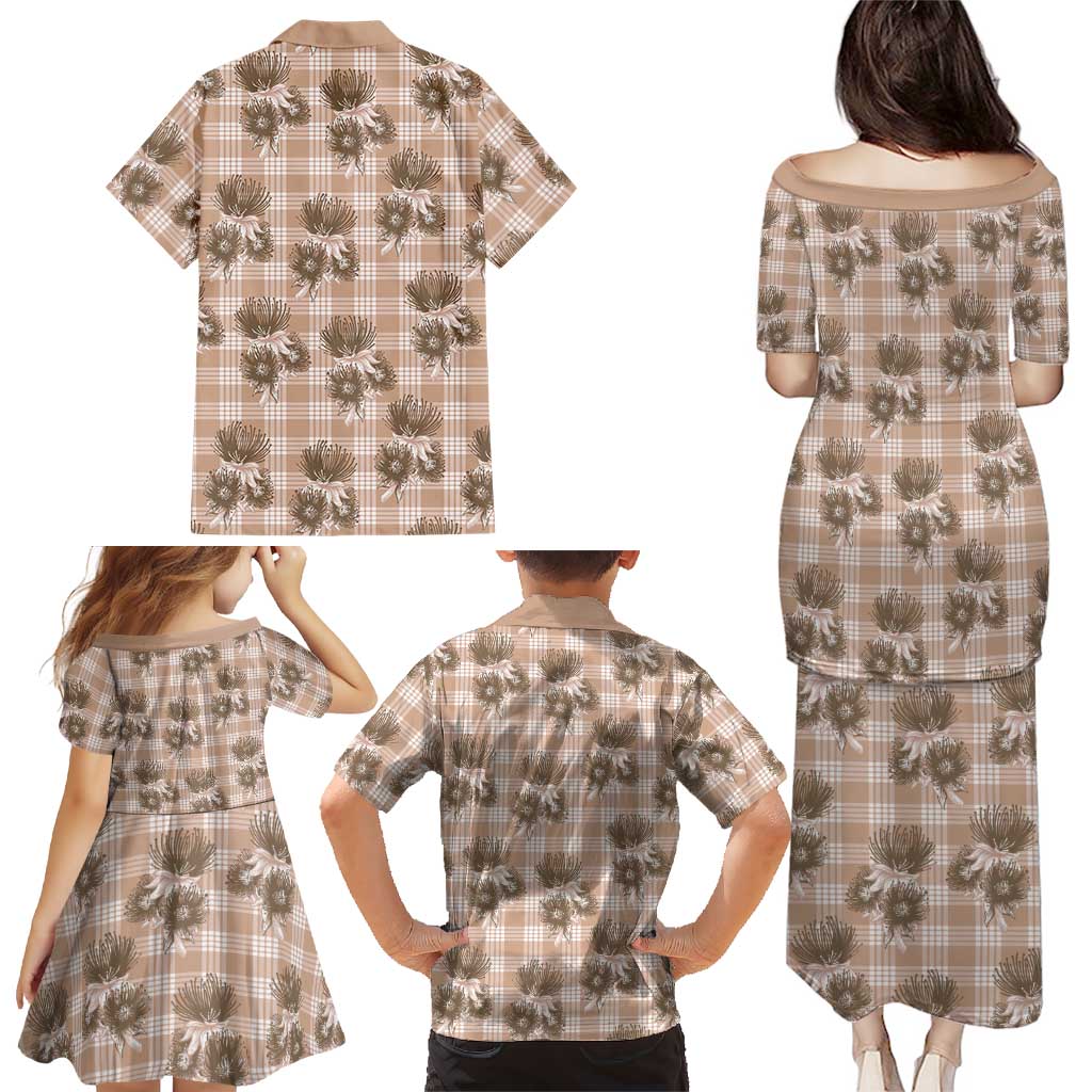 Brown Palaka Hawaii Family Matching Puletasi and Hawaiian Shirt Hawaiian Lehua Blossoms LT05 - Polynesian Pride