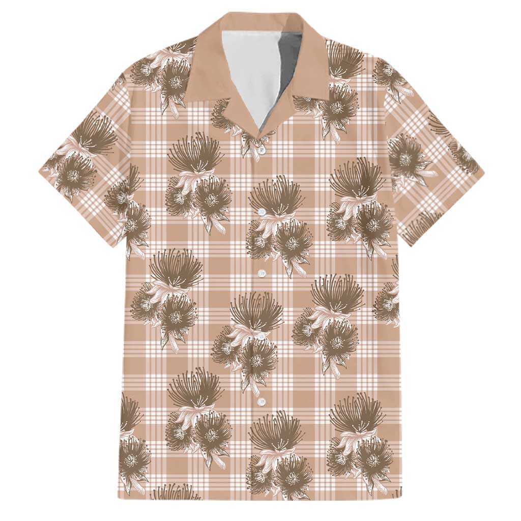 Brown Palaka Hawaii Family Matching Short Sleeve Bodycon Dress and Hawaiian Shirt Hawaiian Lehua Blossoms LT05 Dad's Shirt - Short Sleeve Brown - Polynesian Pride