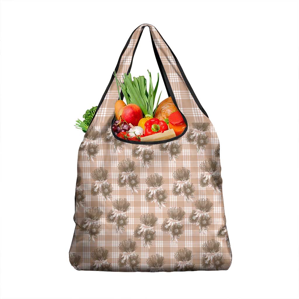 Brown Palaka Hawaii Grocery Bag Hawaiian Lehua Blossoms