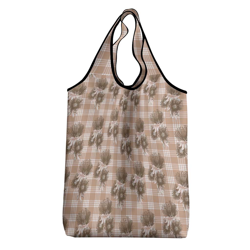 Brown Palaka Hawaii Grocery Bag Hawaiian Lehua Blossoms