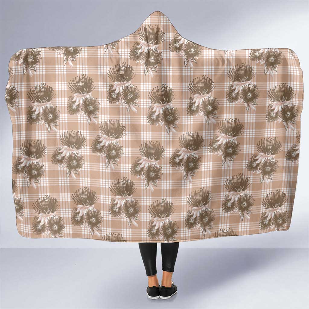 Brown Palaka Hawaii Hooded Blanket Hawaiian Lehua Blossoms