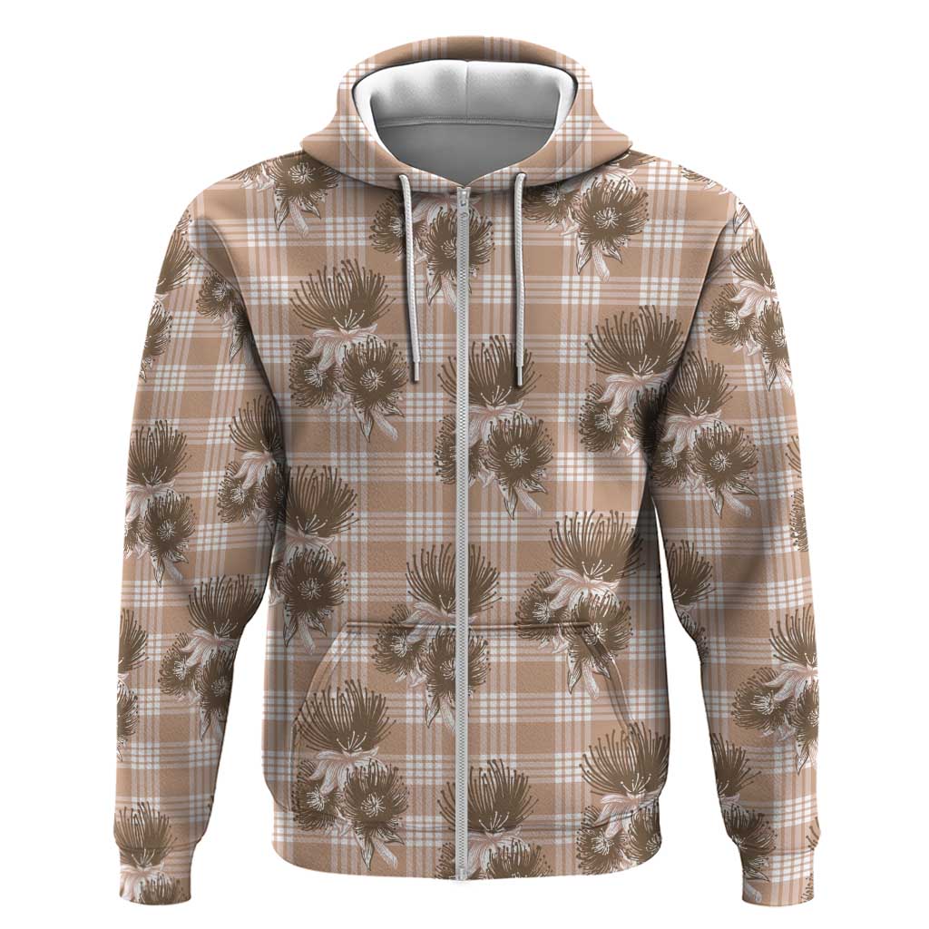 Brown Palaka Hawaii Hoodie Hawaiian Lehua Blossoms
