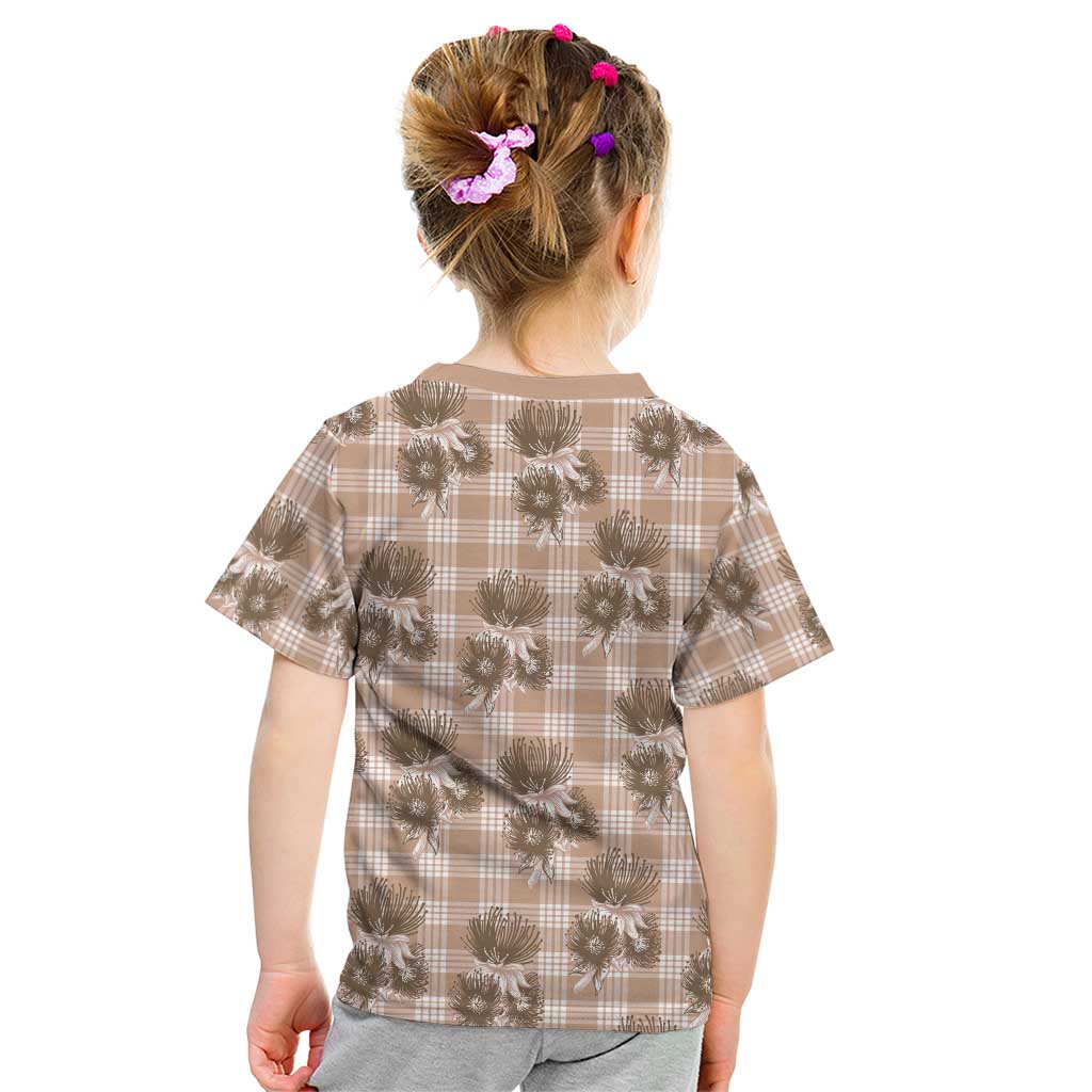 Brown Palaka Hawaii Kid T Shirt Hawaiian Lehua Blossoms