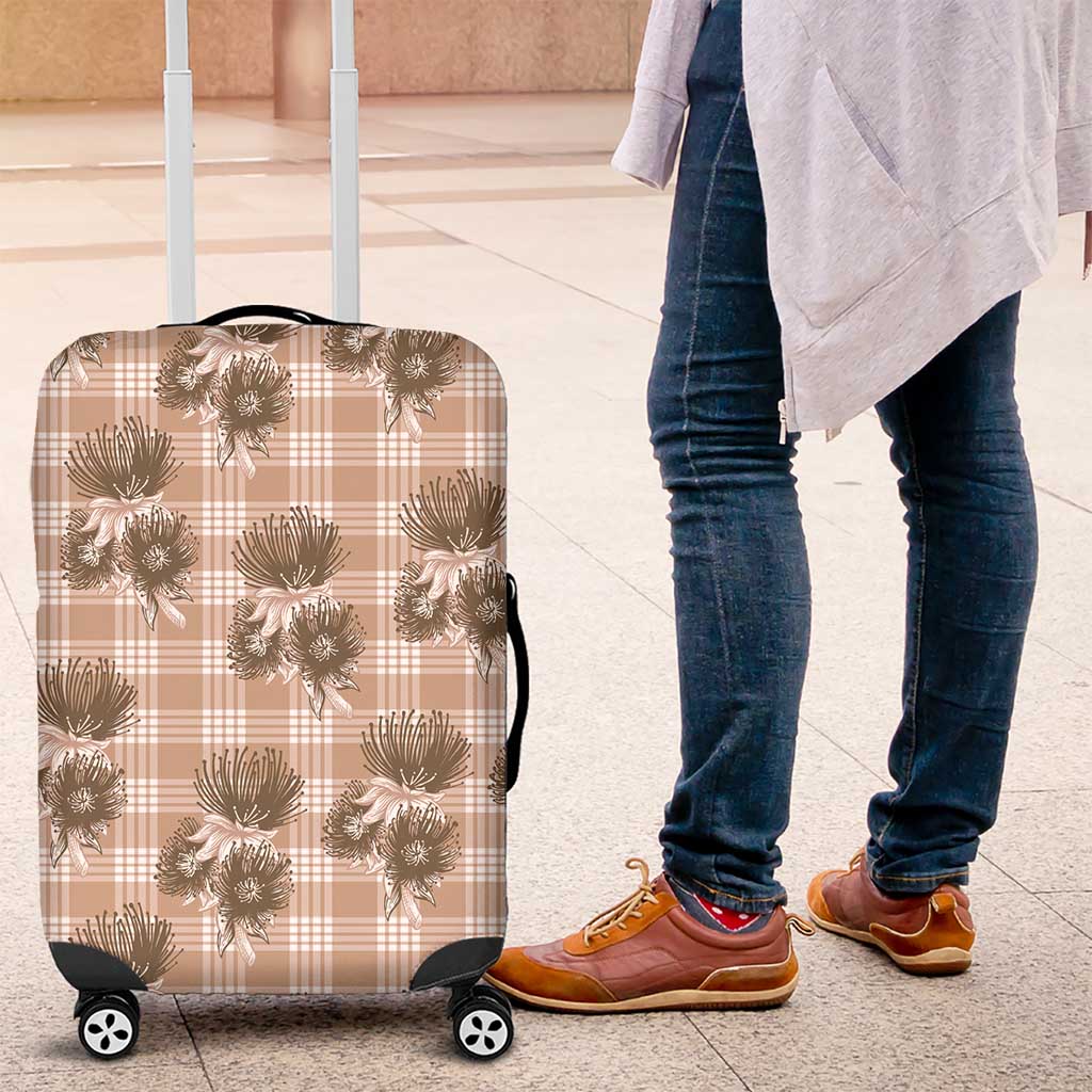 Brown Palaka Hawaii Luggage Cover Hawaiian Lehua Blossoms