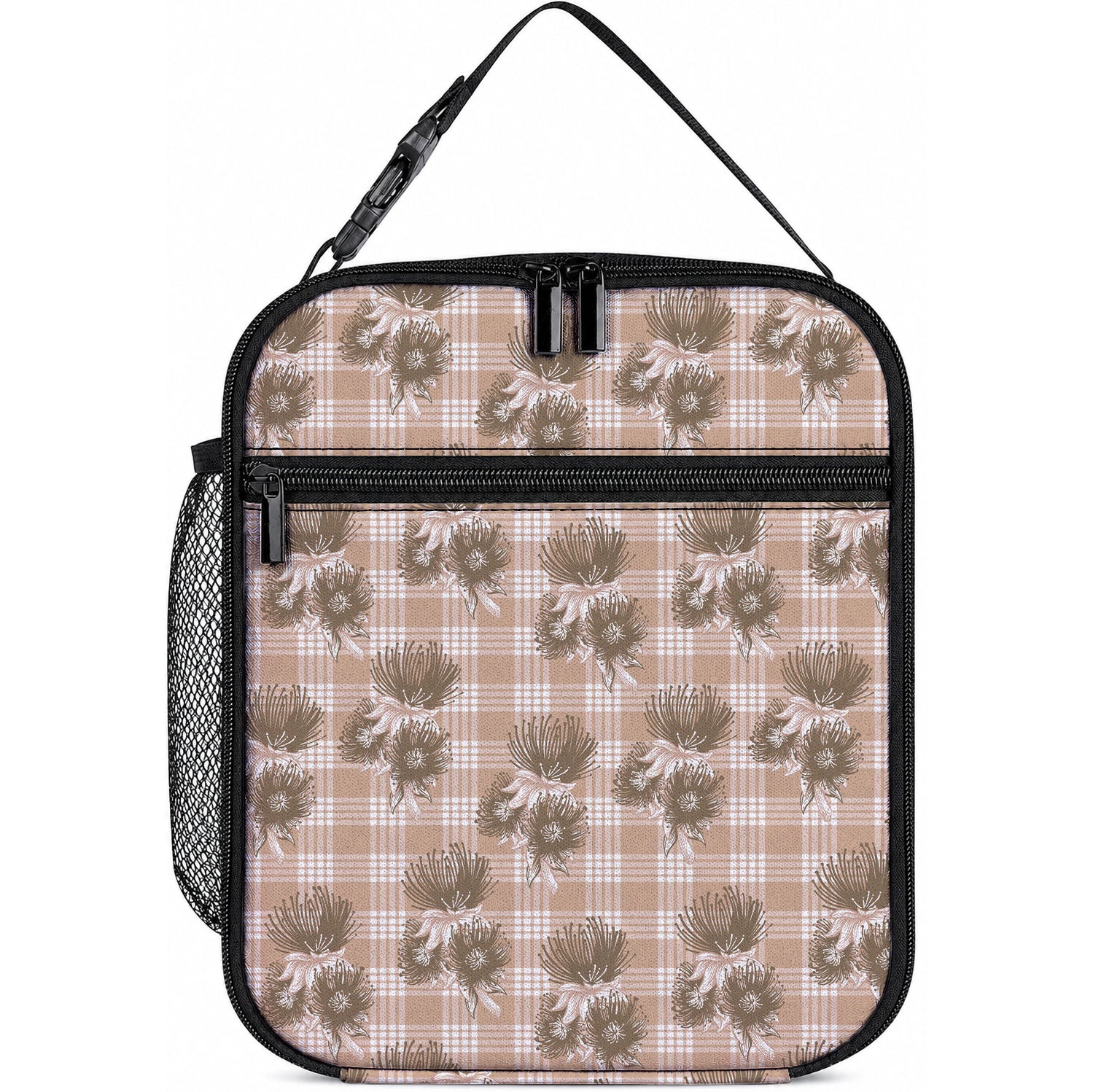 Brown Palaka Hawaii Lunch Bag Hawaiian Lehua Blossoms LT05 10.2 × 8.3 × 4.3 inch Brown - Polynesian Pride