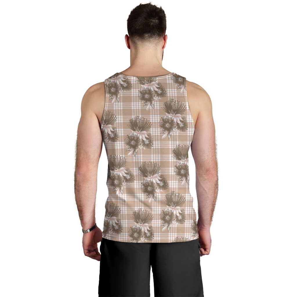 Brown Palaka Hawaii Men Tank Top Hawaiian Lehua Blossoms
