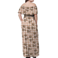 Brown Palaka Hawaii Off Shoulder Maxi Dress Hawaiian Lehua Blossoms