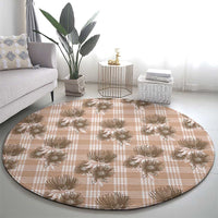 Brown Palaka Hawaii Round Carpet Hawaiian Lehua Blossoms