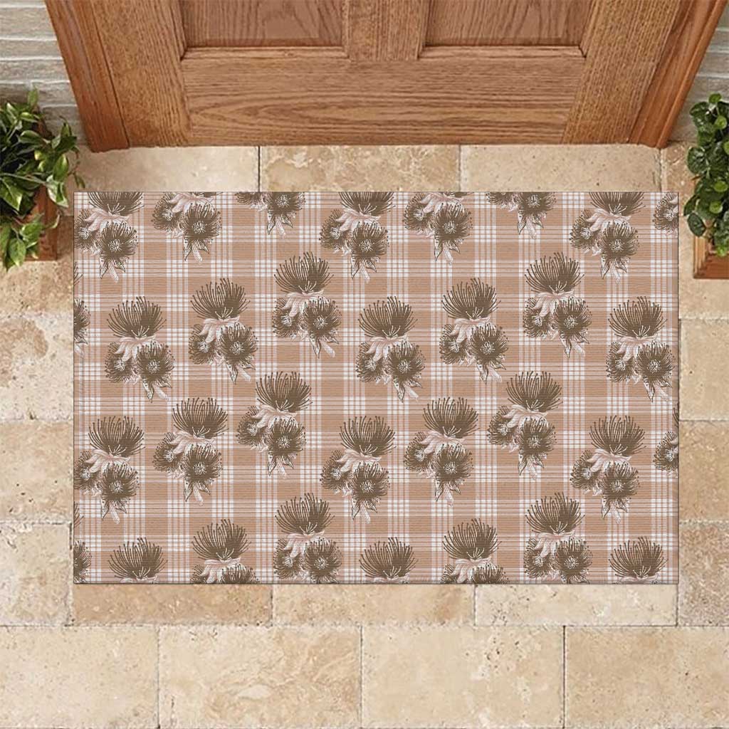 Brown Palaka Hawaii Rubber Doormat Hawaiian Lehua Blossoms