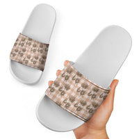 Brown Palaka Hawaii Slide Sandals Hawaiian Lehua Blossoms