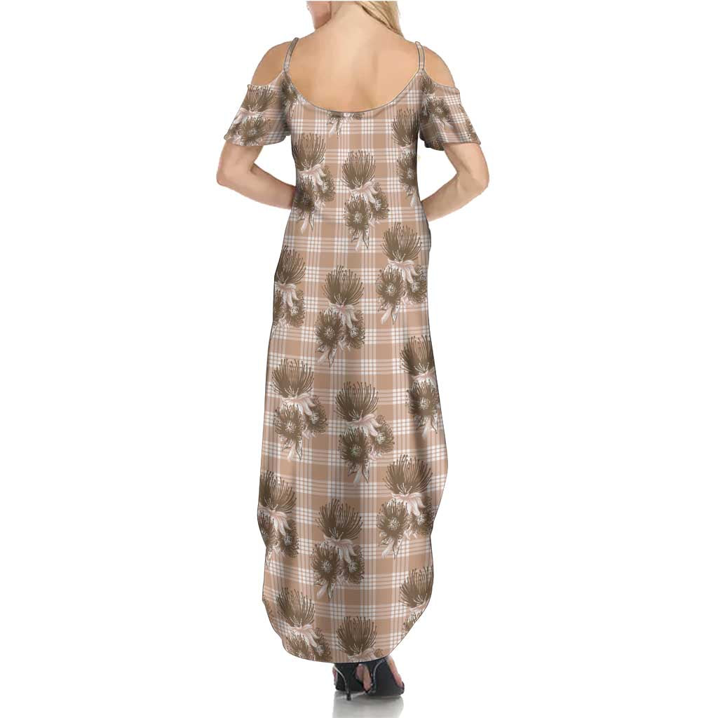 Brown Palaka Hawaii Summer Maxi Dress Hawaiian Lehua Blossoms