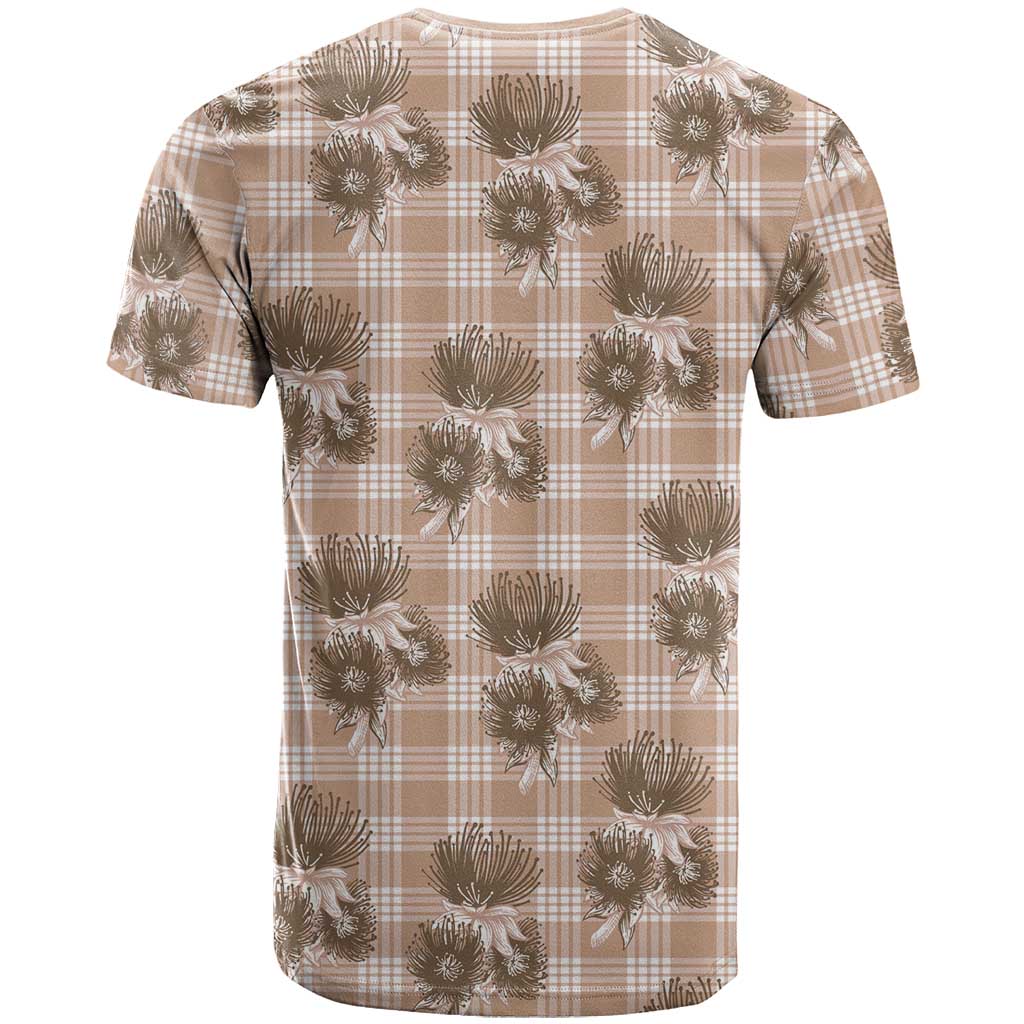 Brown Palaka Hawaii T Shirt Hawaiian Lehua Blossoms