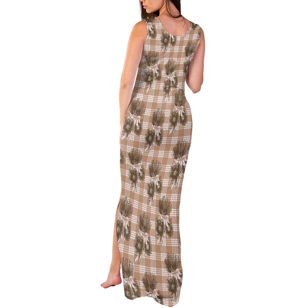 Brown Palaka Hawaii Tank Maxi Dress Hawaiian Lehua Blossoms LT05 - Polynesian Pride