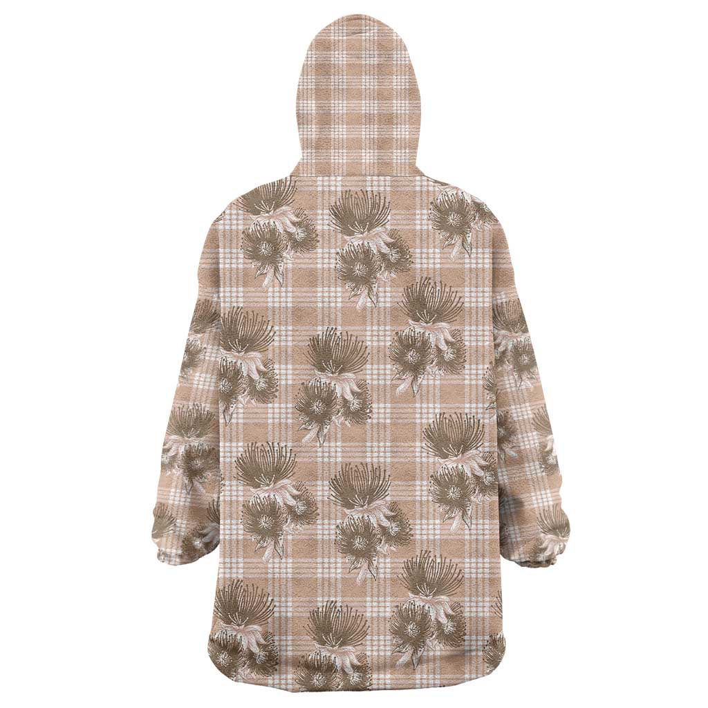 Brown Palaka Hawaii Wearable Blanket Hoodie Hawaiian Lehua Blossoms