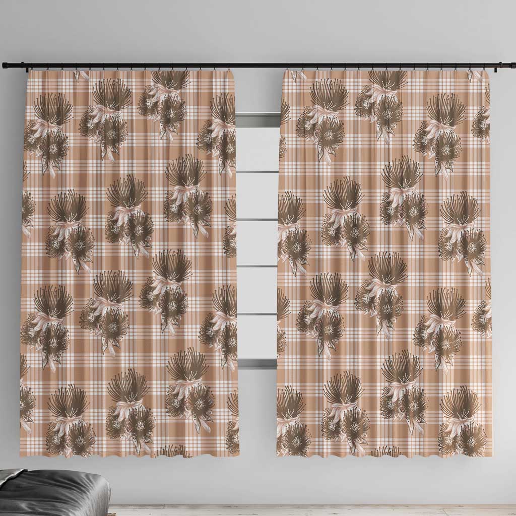 Brown Palaka Hawaii Window Curtain Hawaiian Lehua Blossoms