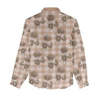 Brown Palaka Hawaii Women Casual Shirt Hawaiian Lehua Blossoms